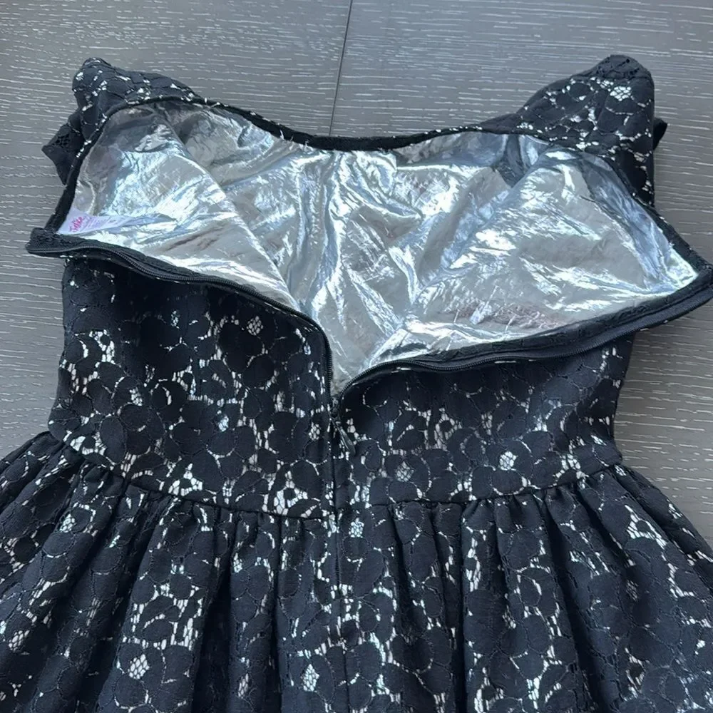 Justice Girl’s Size 10 Black Silver Dress Casual Formal Special Wear Lace EUC